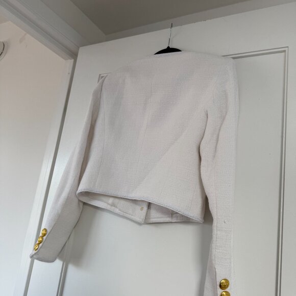 Veronica Beard Ferazia Textured Jacket In Ecru Sz 4 Collarless Button Front - Picture 8 of 9